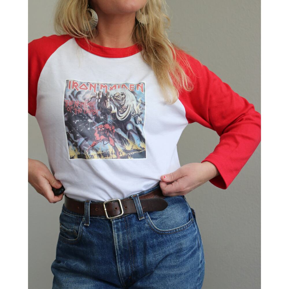 1980's Vintage Iron Maiden Raglan Shirt The Number of the Beast Women's LG XL
